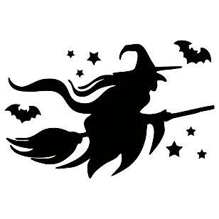 Вінілова наклейка – Відьма на мітлі та кажани 🧹🦇