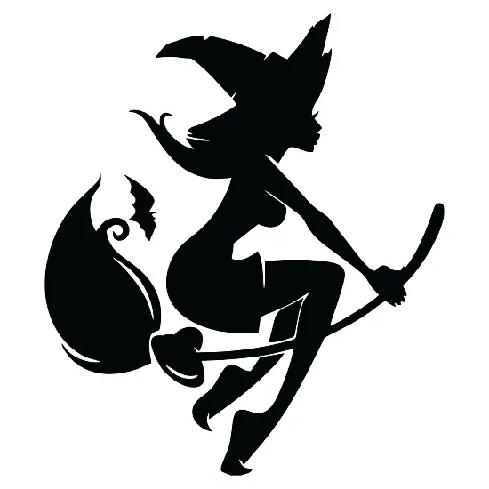 Вінілова наклейка – Молодая відьма з губами, цицьками і мітлою 🧙‍♀️🦇