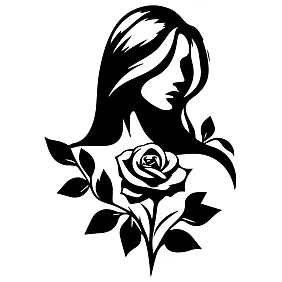 Виниловая наклейка - молодая девушка и роза, силуэт романтики и красоты