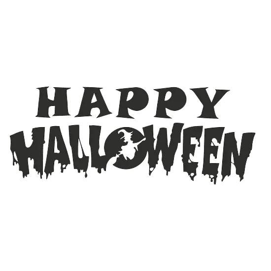 Вінілова наклейка – Happy Halloween зі шрифтом та відьмою 🎃🧙‍♀️