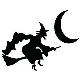 Виниловая наклейка – Ведьма на метле и серп луны 🌙🧙‍♀️