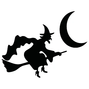 Виниловая наклейка – Ведьма на метле и серп луны 🌙🧙‍♀️