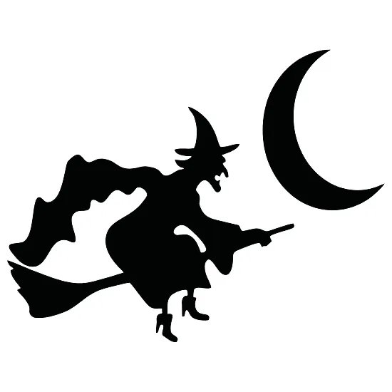 Вінілова наклейка – Відьма на мітлі й серп місяця 🌙🧙‍♀️