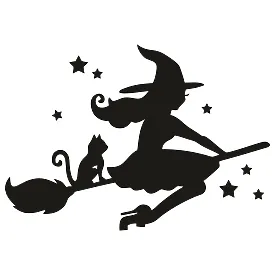 Виниловая наклейка – Ведьма с котиком на метле под звездами 🌙🧹🐈