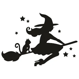 Виниловая наклейка – Ведьма с котиком на метле под звездами 🌙🧹🐈