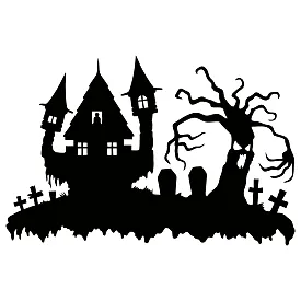 а: Виниловая наклейка – Замок Halloween с деревом и могилами 🏰🌲💀
