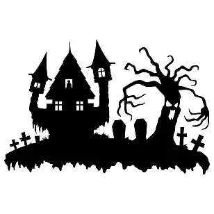 а: Виниловая наклейка – Замок Halloween с деревом и могилами 🏰🌲💀