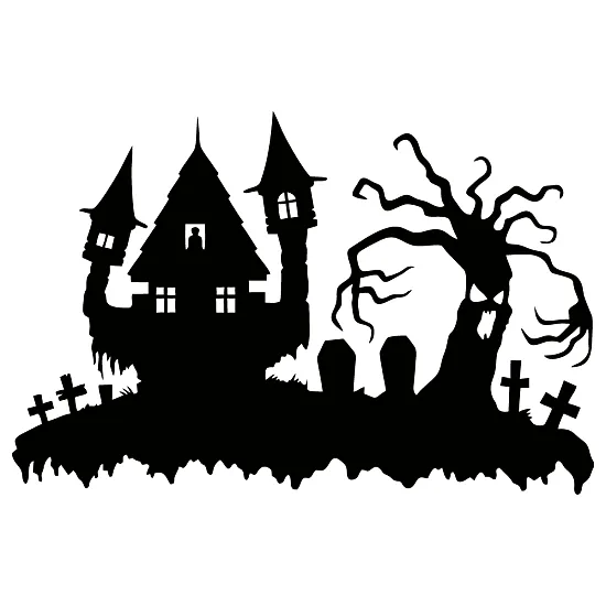 а: Виниловая наклейка – Замок Halloween с деревом и могилами 🏰🌲💀