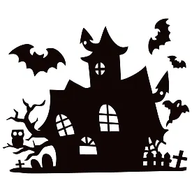 Виниловая наклейка – Замок Halloween v2 с летучими мышами и привидениями 🦇👻🕯️