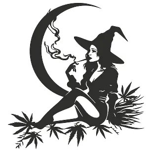 Виниловая наклейка — Ведьма, луна и конопля 🌙🧙‍♀️