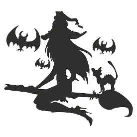 Виниловая наклейка – Ведьма, летучие мыши, облезлые кошки, метла 🧙‍♀️🦇🐈‍⬛