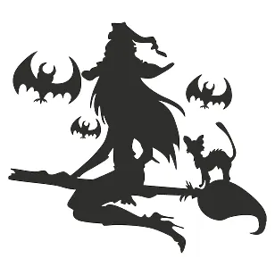 Виниловая наклейка – Ведьма, летучие мыши, облезлые кошки, метла 🧙‍♀️🦇🐈‍⬛