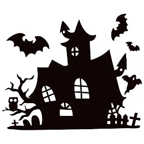 Вінілова наклейка – Замок Halloween v2 з кажанами та привидами 🦇👻🕯️