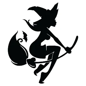 Виниловая наклейка – Молодая ведьма с губами, сиськами и метлой 🧙‍♀️🦇
