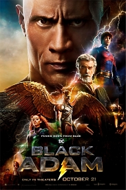 Яскравий чорний постер фільму "Чорний адам" (Black Adam) з Двейном Джонсоном та Пірсом Броснаном, Генрі Кавіллом та Сарою Шахі.