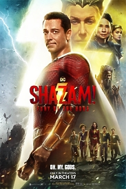 Купити яскравий постер фільму "Шазам! Лють Богів" з Захарі Лівай П'ю в яскравому червоному костюмі