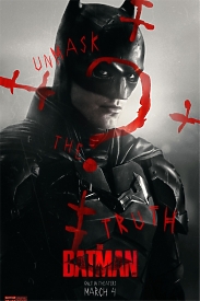  Яскравий чорний постер фільму "Бетмен" (Batman 2022) з Меттом Рівзом та бетменом у крупному плані - ідеальний декор для вашого інтер'єру