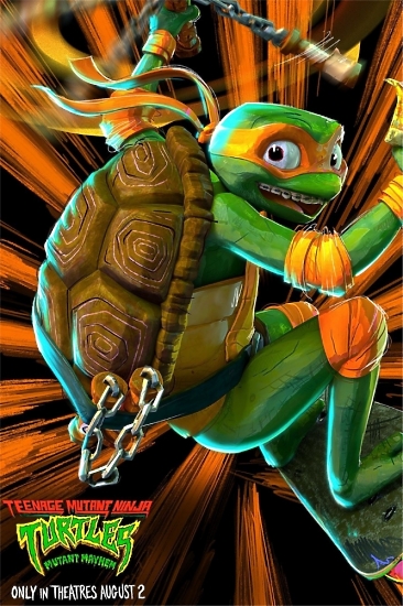 Купить крутой яркий постер из мультфильма "Teenage Mutant Ninja Turtles: Mutant Mayhem" с Микеланджело - Черепашки-ниндзя на постере