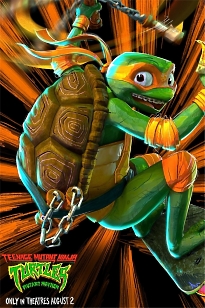 Купити крутий яскравий постер з мультфільму "Teenage Mutant Ninja Turtles: Mutant Mayhem" з Мікеланджело - Черепашки-ніндзя на постері