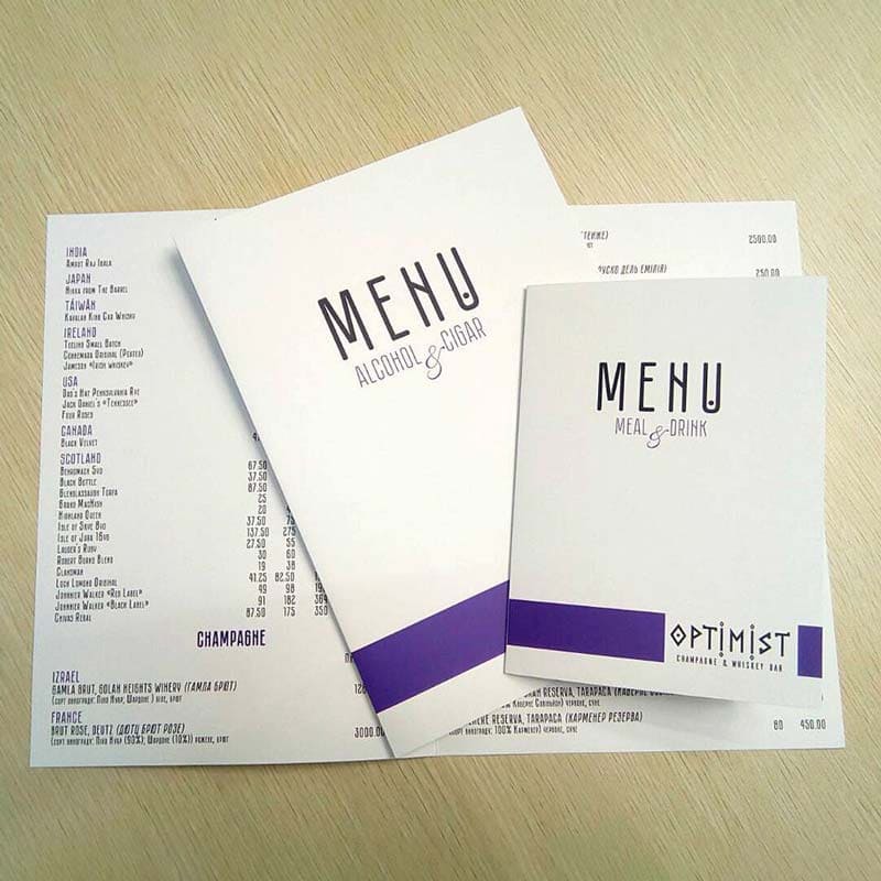 Друк меню та сетів для ресторанів та кафе